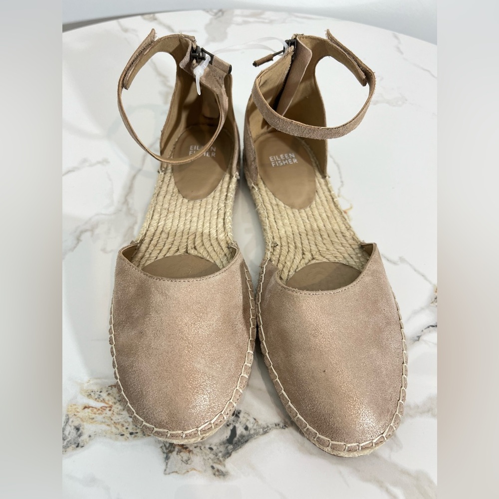 Eileen Fisher Womens Lala Espadrille Flat Size 10 Beige Metallic Leather